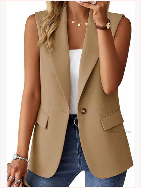 Jackets & Blazers - Sleeveless Blazer Vest - Lightweight Lined Business Casual Work Office Tops